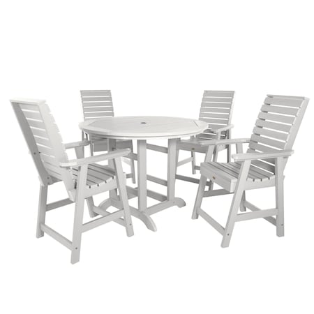 Highwood Usa Weatherly 5pc Round Counter Height Outdoor Patio Furniture Dining Set AD-CNW48-WHE